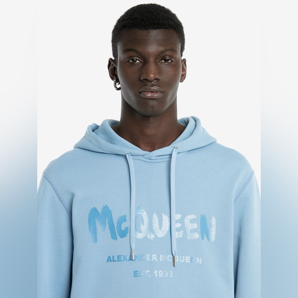 Mcqueen Graffiti Hooded Sweatshirt In Sky Blue